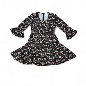 Anna Sui A- Line 3/4 sleeve dress, size 2. Black with floral pattern. Bohemian